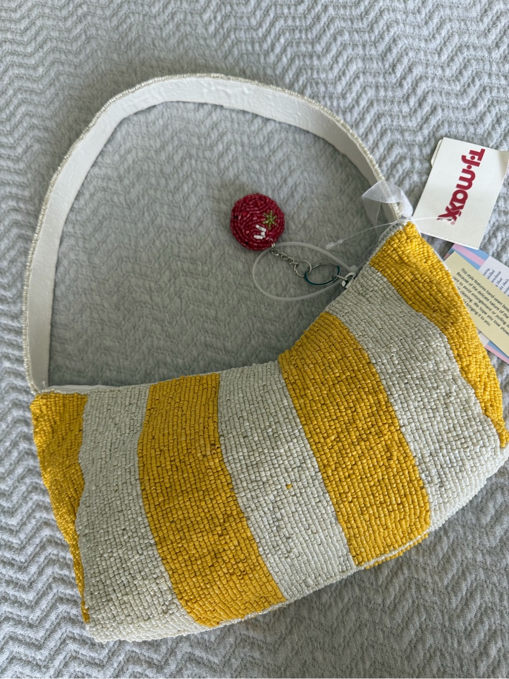 NWT TJ Maxx Handmade Beaded Vegetable Shoulder Bag Yellow Stripe India Purse - Picture 2 of 5